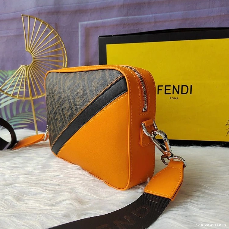 Cheap HOT Fendi Motif Fabric Orange FF Brown Compact Case In Camera 0709